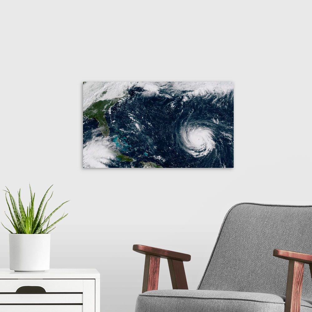 A modern room featuring Satellite view of Hurricane Florence in the western Atlantic  Ocean.