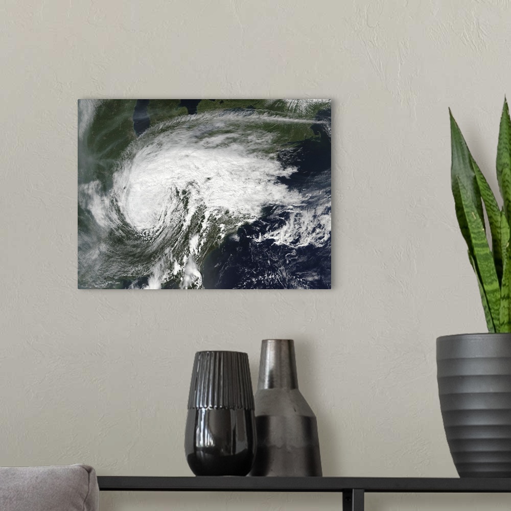 A modern room featuring Satellite view of Post-Tropical Cyclone Harvey over southcentral United States.