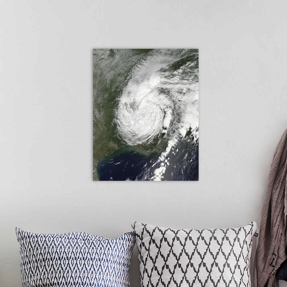 A bohemian room featuring Satellite view of Tropical Depression Harvey over southcentral United States.