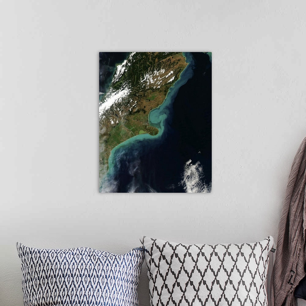 A bohemian room featuring March 6, 2014 - Satellite view showing sediment near Christchurch, New Zealand.