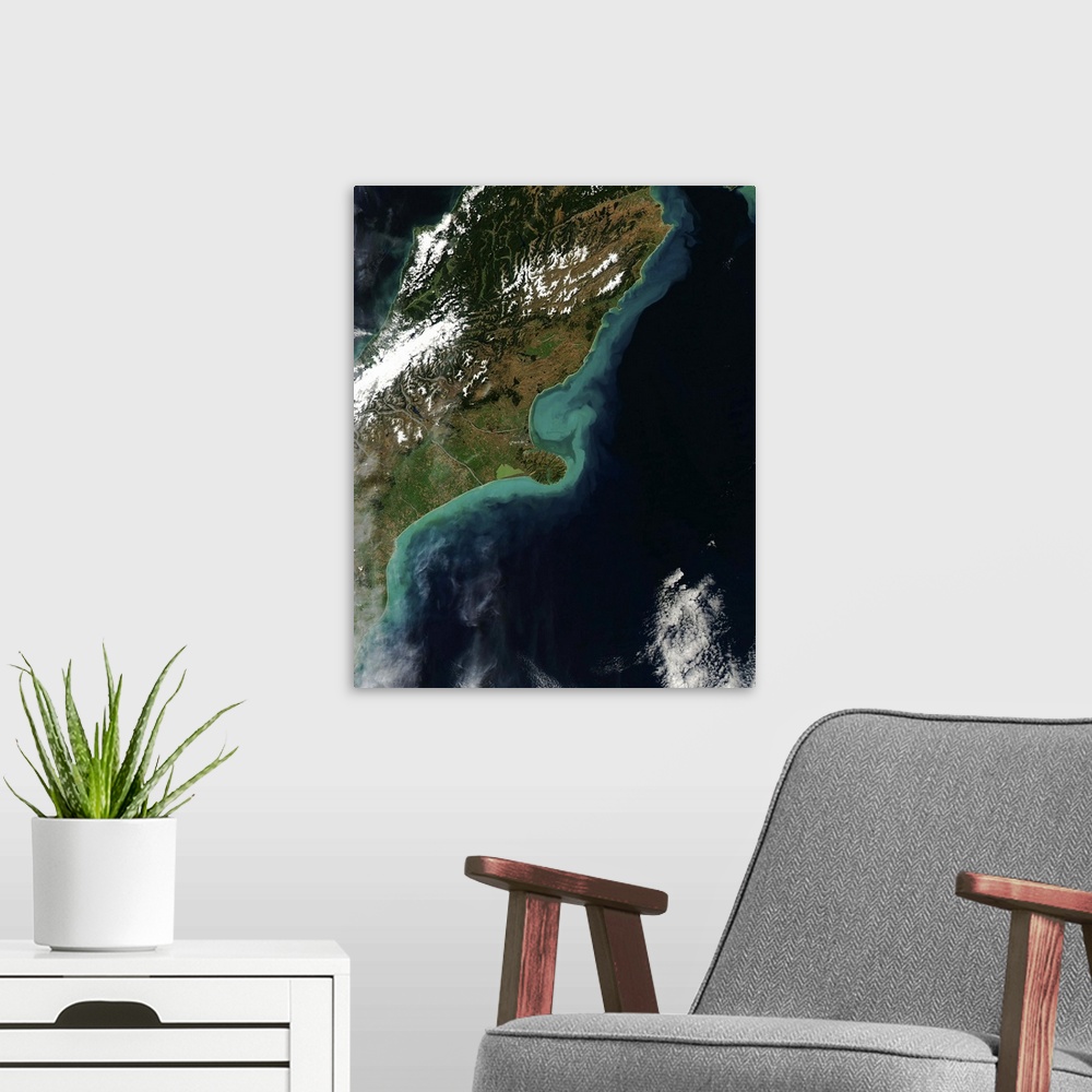 A modern room featuring March 6, 2014 - Satellite view showing sediment near Christchurch, New Zealand.