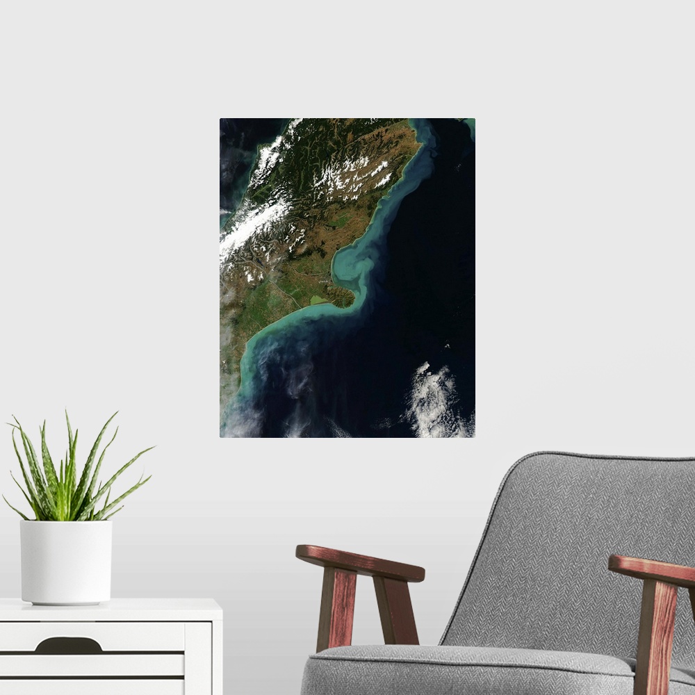 A modern room featuring March 6, 2014 - Satellite view showing sediment near Christchurch, New Zealand.