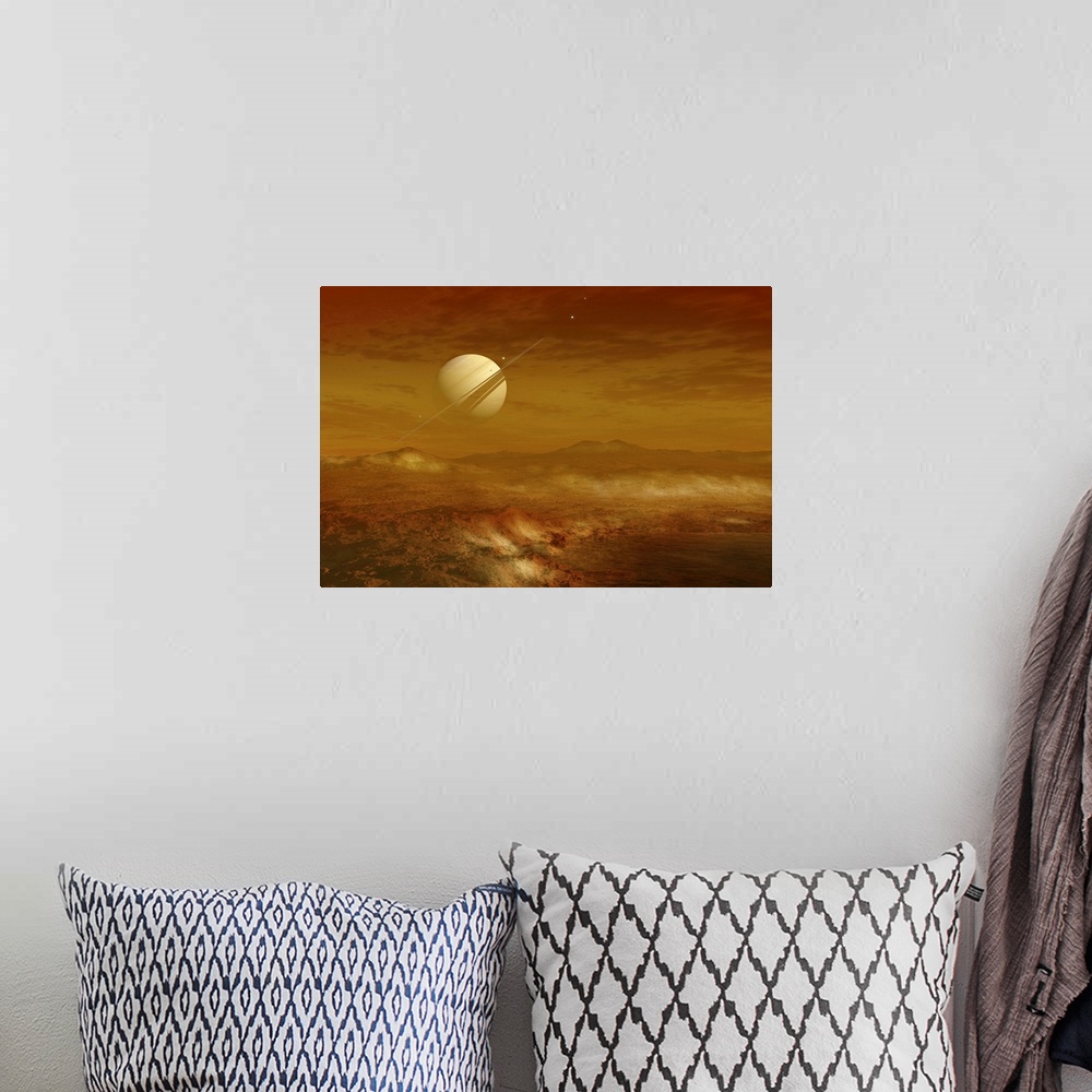 A bohemian room featuring Saturn is seen here in the background from the enigmatic moon Titan, which is the second largest ...