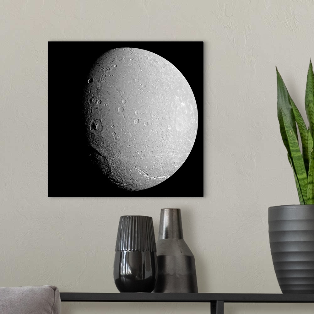 A modern room featuring Saturns moon Dione