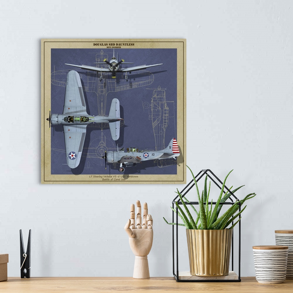 A bohemian room featuring SBD Dauntless dive bomber of World War II.