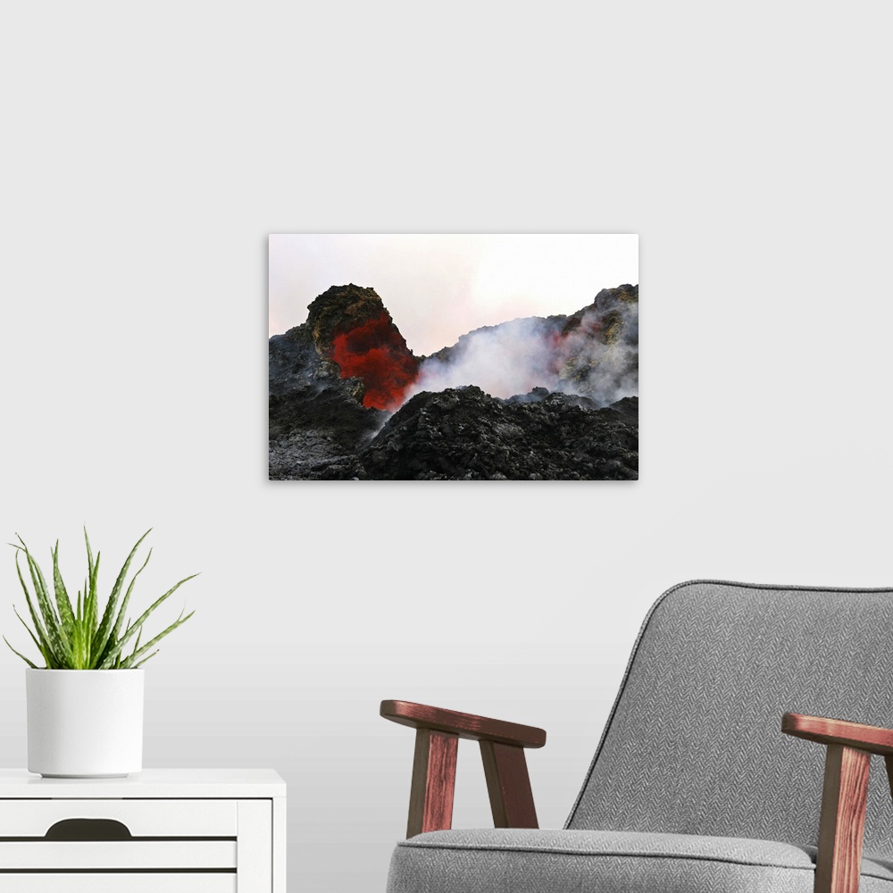 A modern room featuring Skylight with lava reflection Puu Oo crater Big Island Hawaii