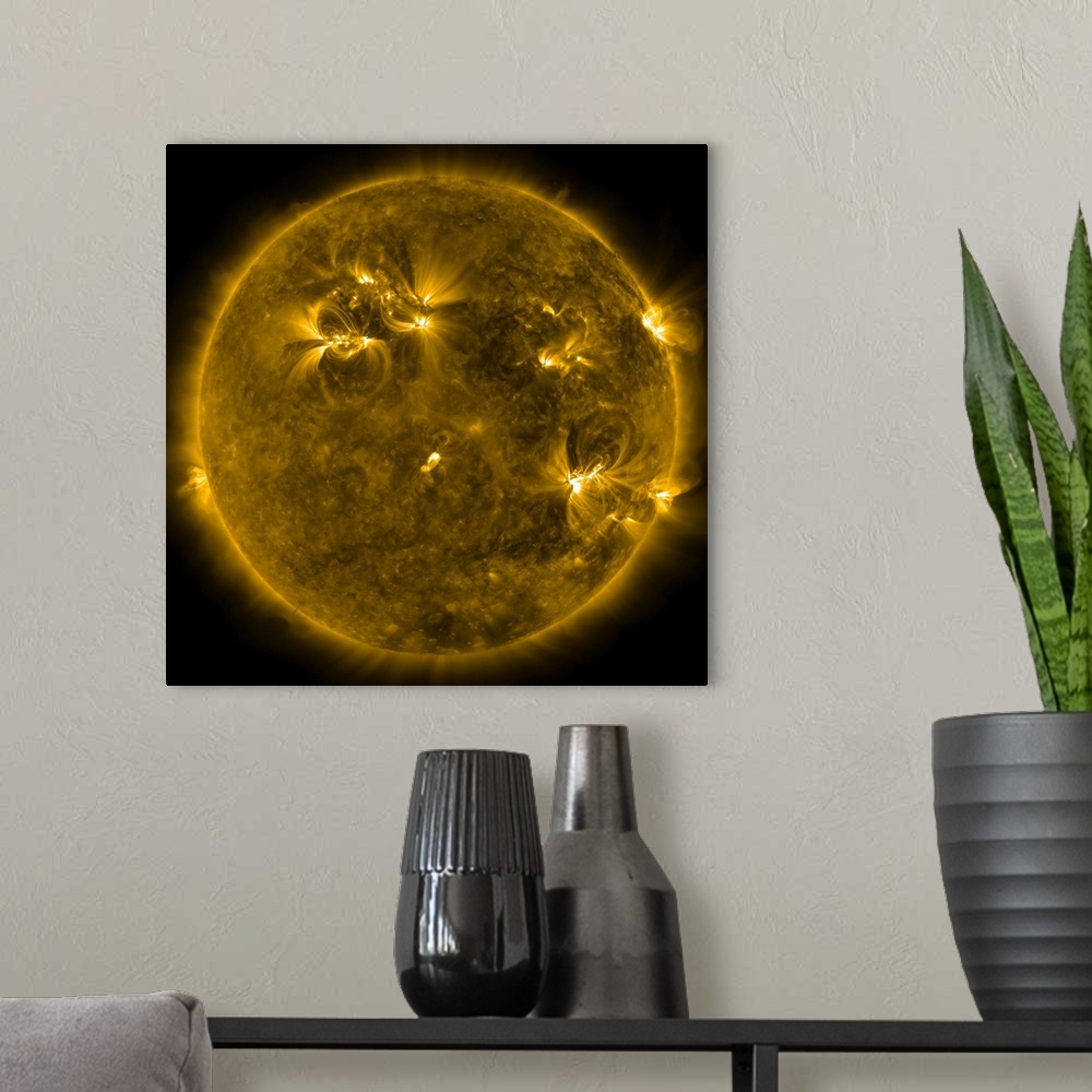 A modern room featuring February 17, 2011 - Solar activity on the Sun. This image shows the quiet corona and upper transi...