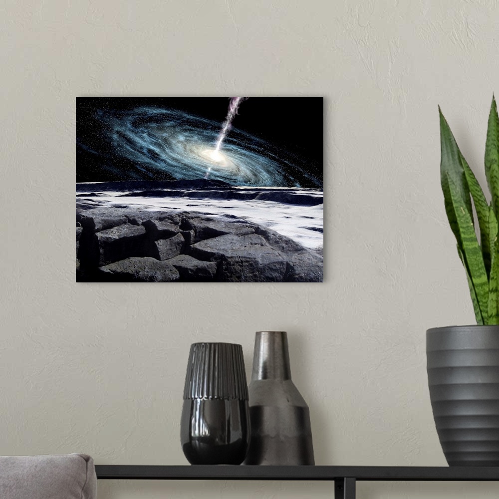 A modern room featuring Some galaxies have powerfully active cores that emit jets of energy.