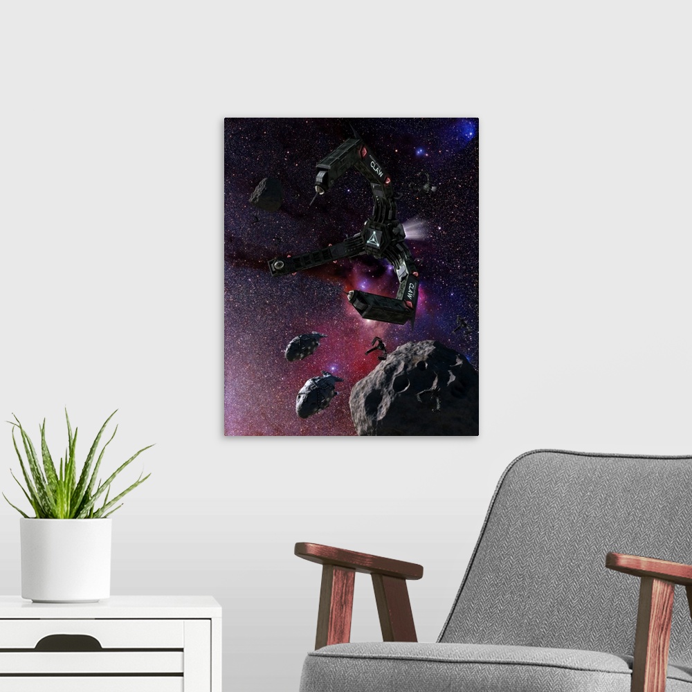 A modern room featuring Space scene inspired by the novels of Stephen Baxter.