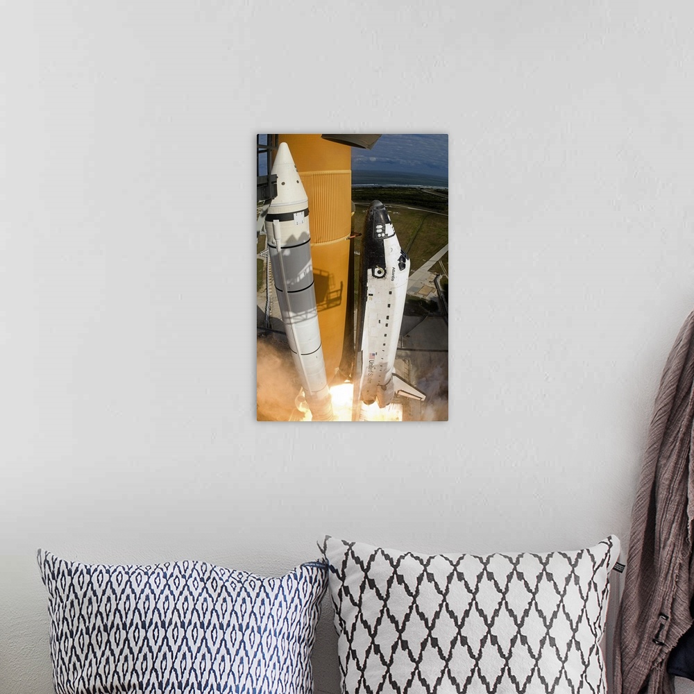 A bohemian room featuring Space Shuttle Atlantis lifts off from its launch pad at Kennedy Space Center Florida