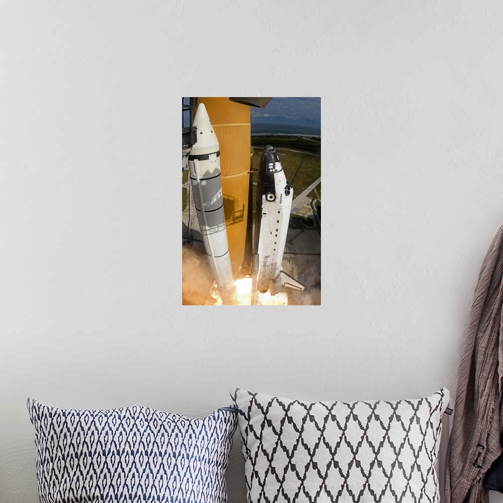 A bohemian room featuring Space Shuttle Atlantis lifts off from its launch pad at Kennedy Space Center Florida