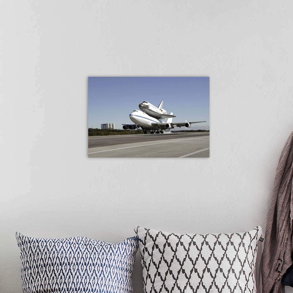 A bohemian room featuring Space Shuttle Endeavour mounted on a modified Boeing 747 shuttle carrier aircraft