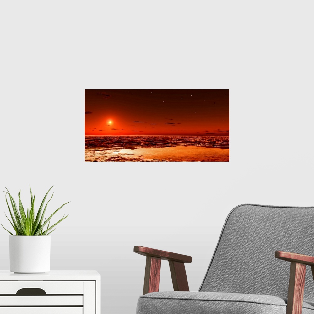 A modern room featuring This digitally created art work is an illustration of changing seasons on the Red Planetos landsc...