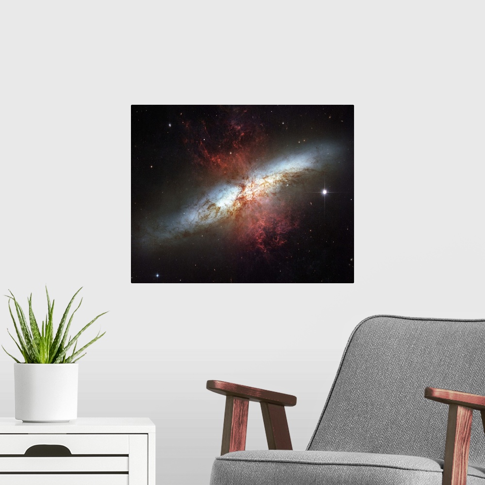 A modern room featuring Starburst galaxy Messier 82