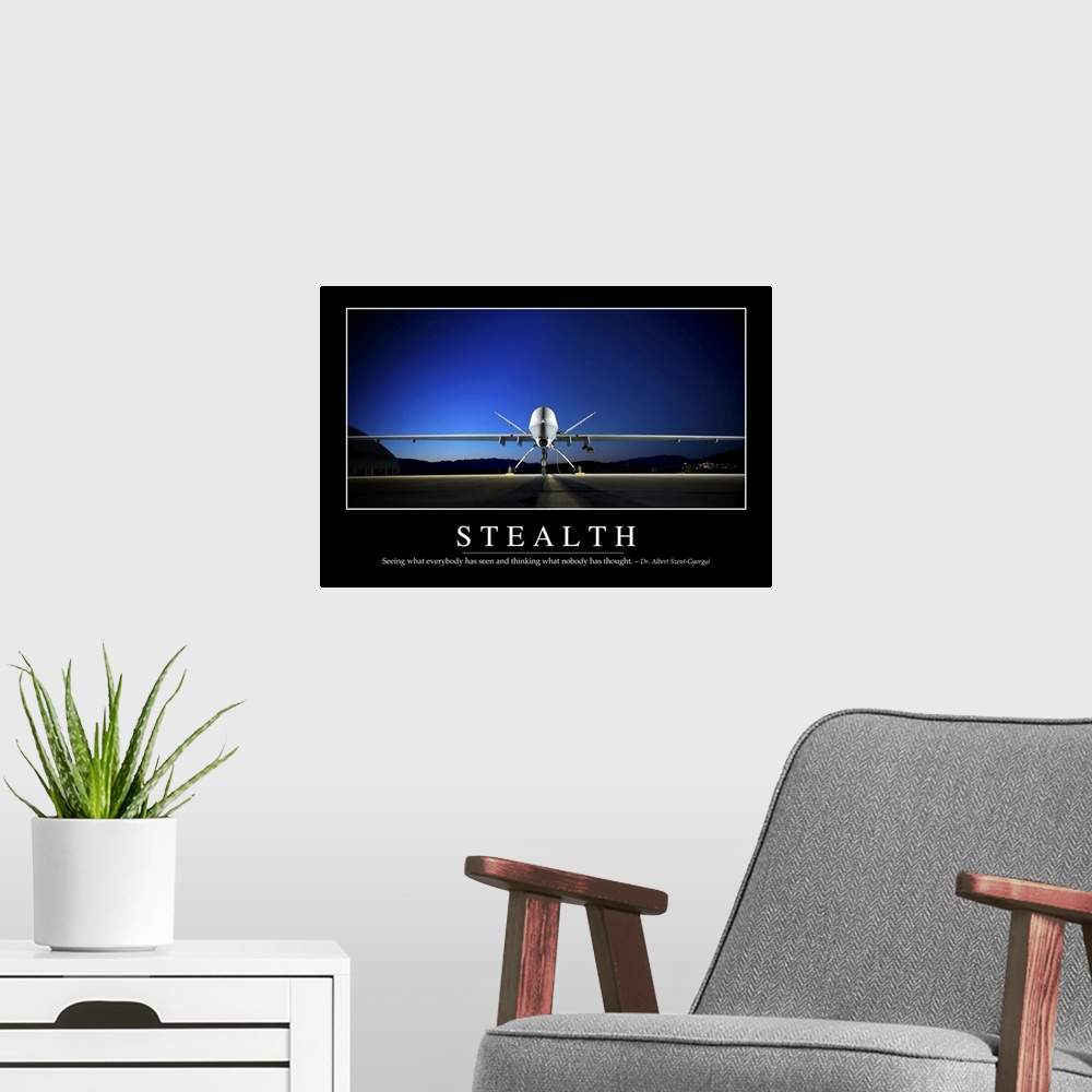 A modern room featuring Stealth: Inspirational Quote and Motivational Poster