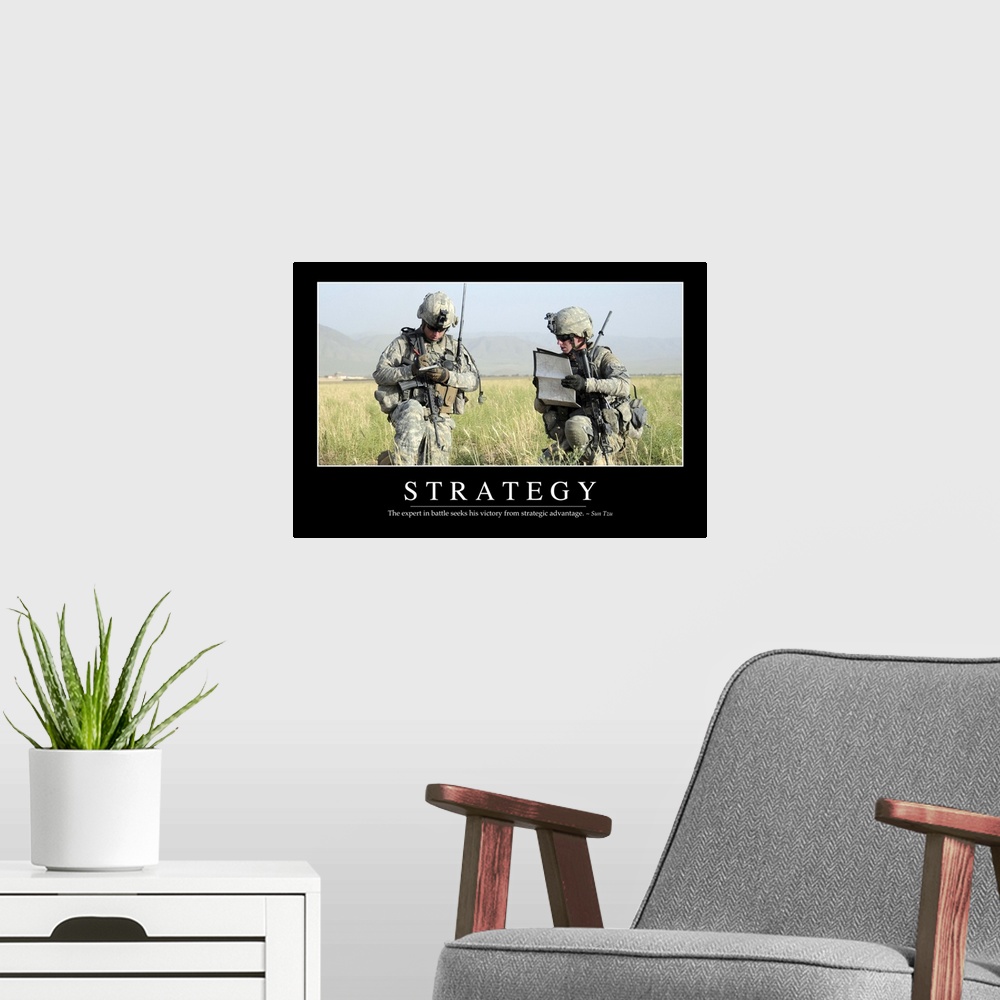 A modern room featuring Strategy: Inspirational Quote and Motivational Poster