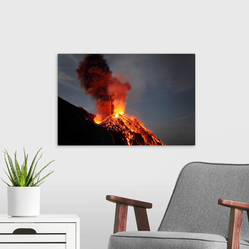 A modern room featuring Stromboli eruption Aeolian Islands north of Sicily Italy