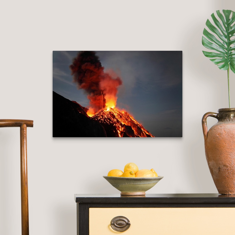 A traditional room featuring Stromboli eruption Aeolian Islands north of Sicily Italy