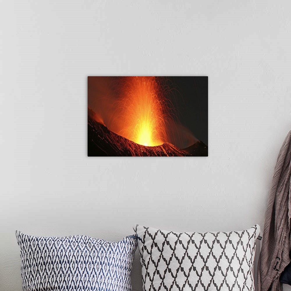 A bohemian room featuring Stromboli eruption Aeolian Islands north of Sicily Italy