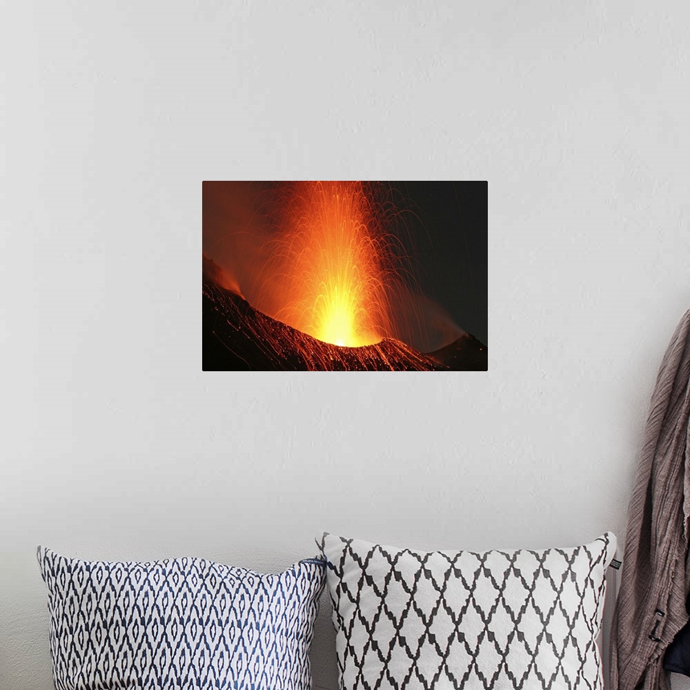 A bohemian room featuring Stromboli eruption Aeolian Islands north of Sicily Italy