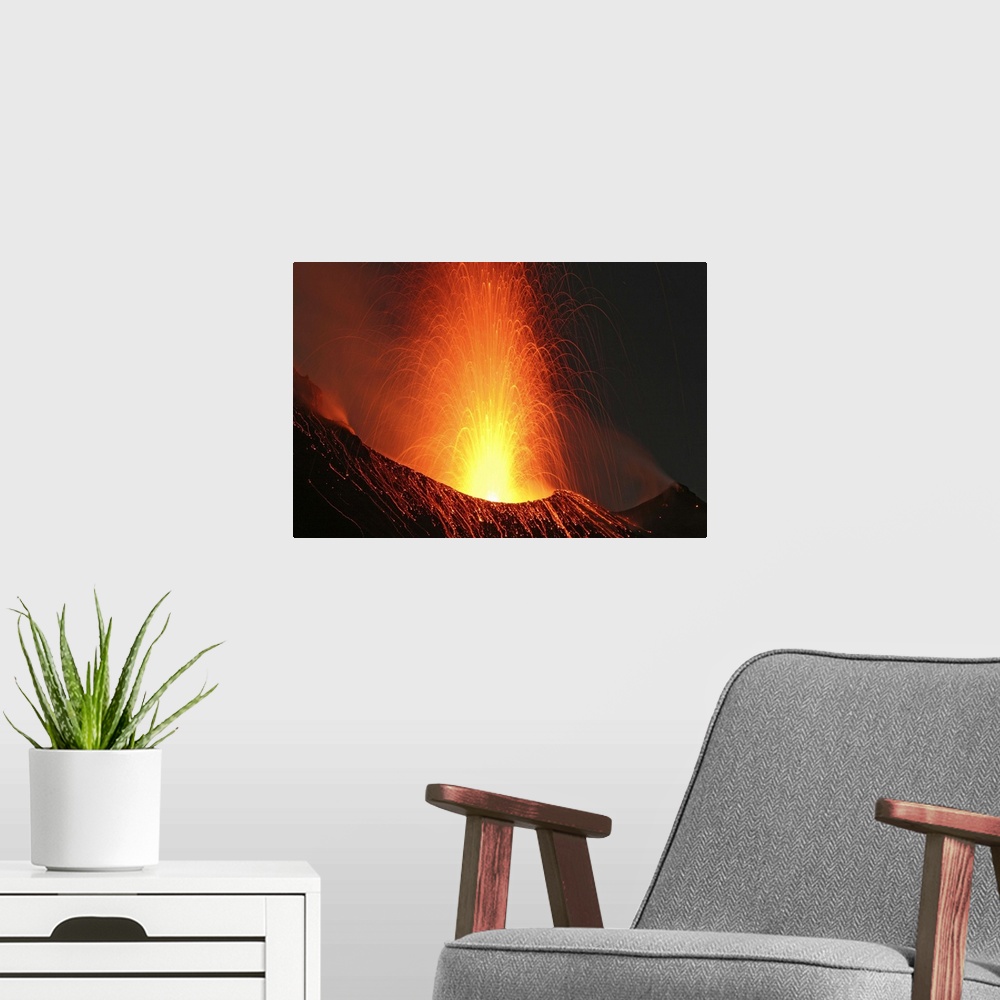 A modern room featuring Stromboli eruption Aeolian Islands north of Sicily Italy
