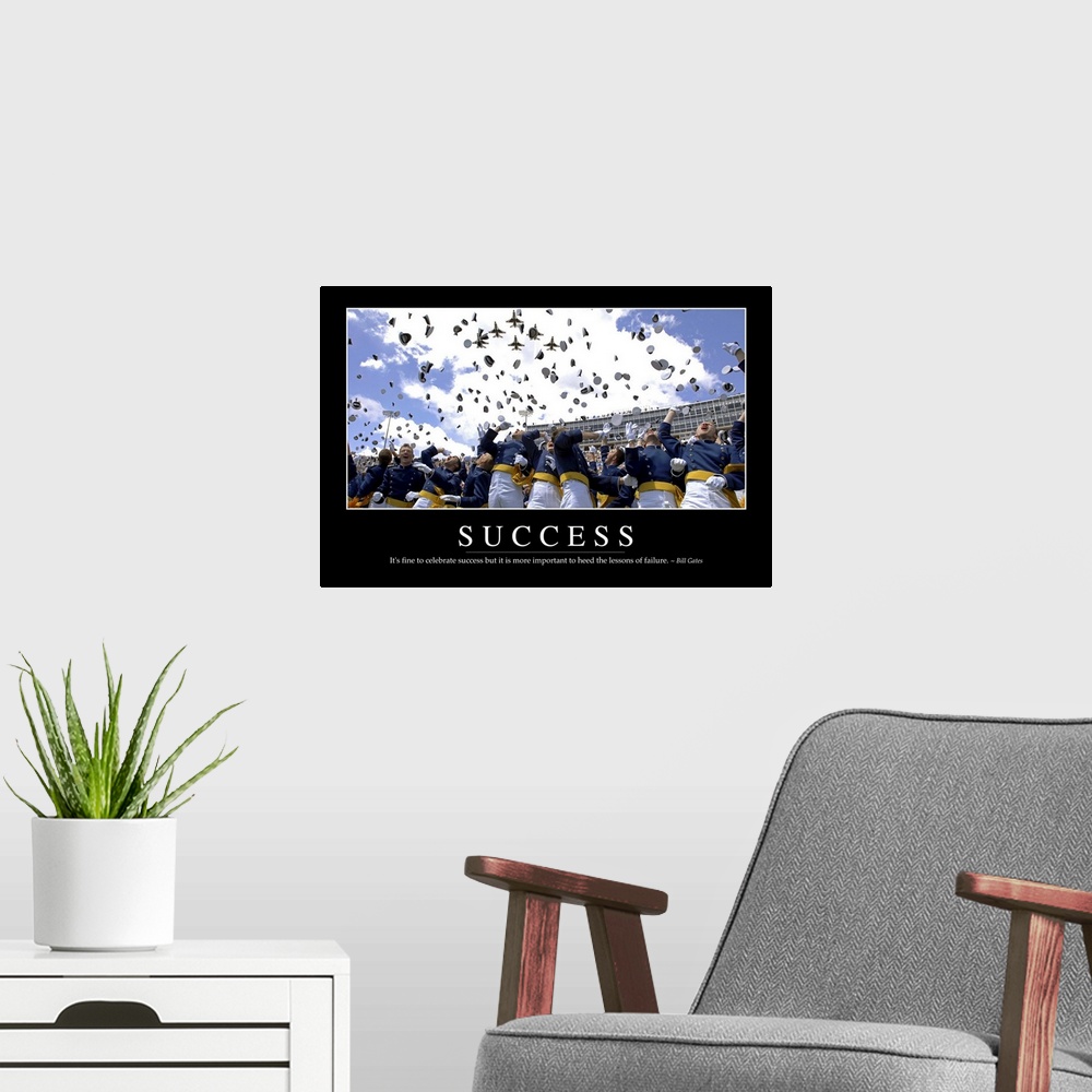 A modern room featuring Success: Inspirational Quote and Motivational Poster
