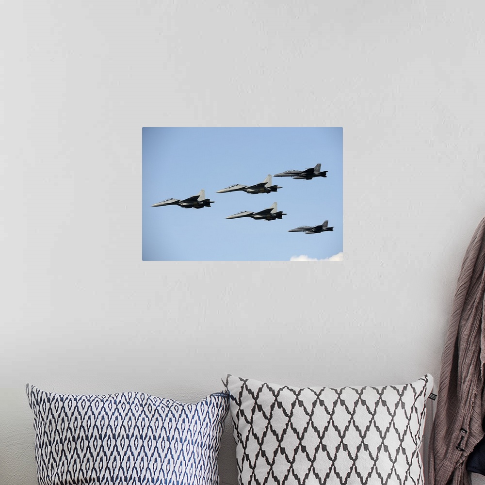 A bohemian room featuring Sukhoi Su-30 MKM aircraft and F/A-18 Hornet jets of the Royal Malaysian Air Force.