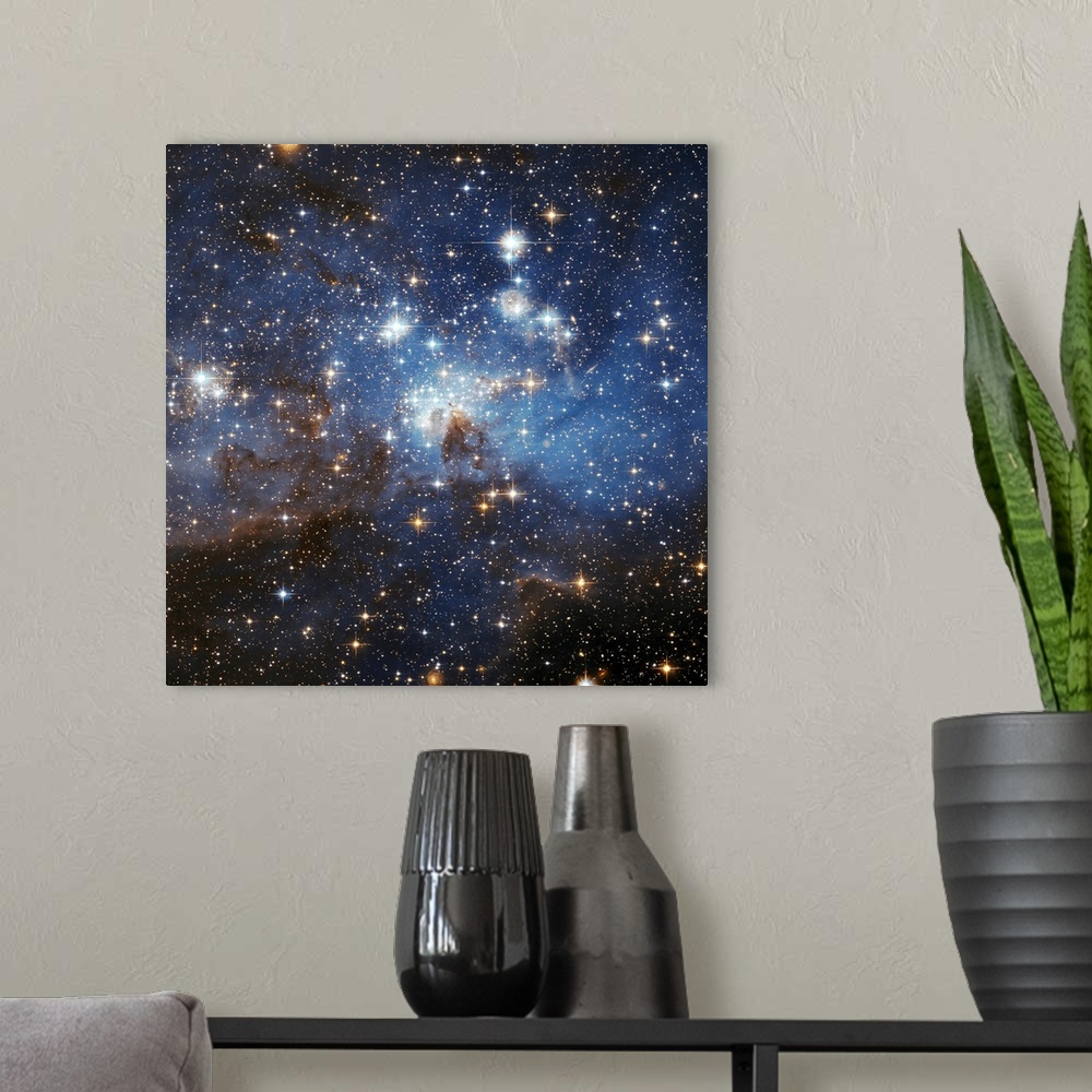 A modern room featuring Clusters of thousands of stars in the Large Magellan Cloud.