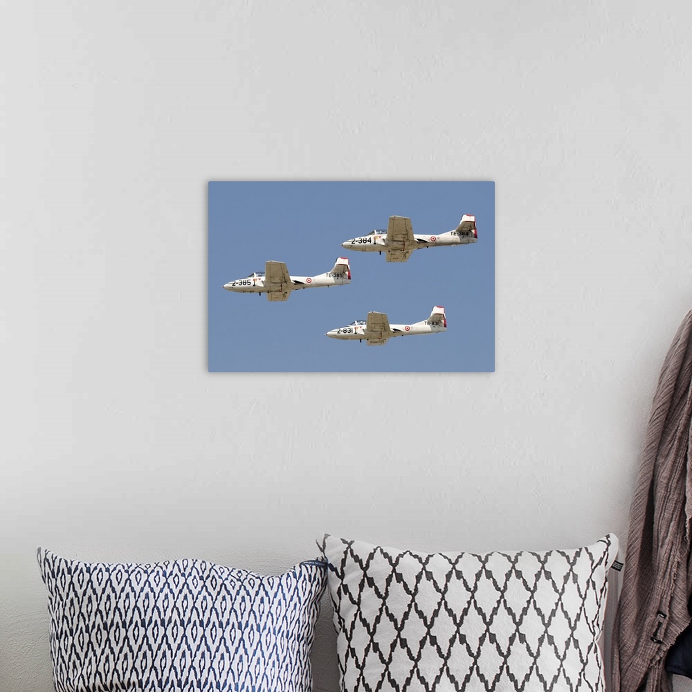 A bohemian room featuring T-37B aircraft of the Turkish Air Force flying in formation.