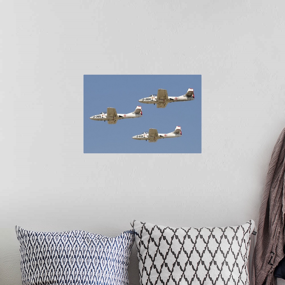 A bohemian room featuring T-37B aircraft of the Turkish Air Force flying in formation.