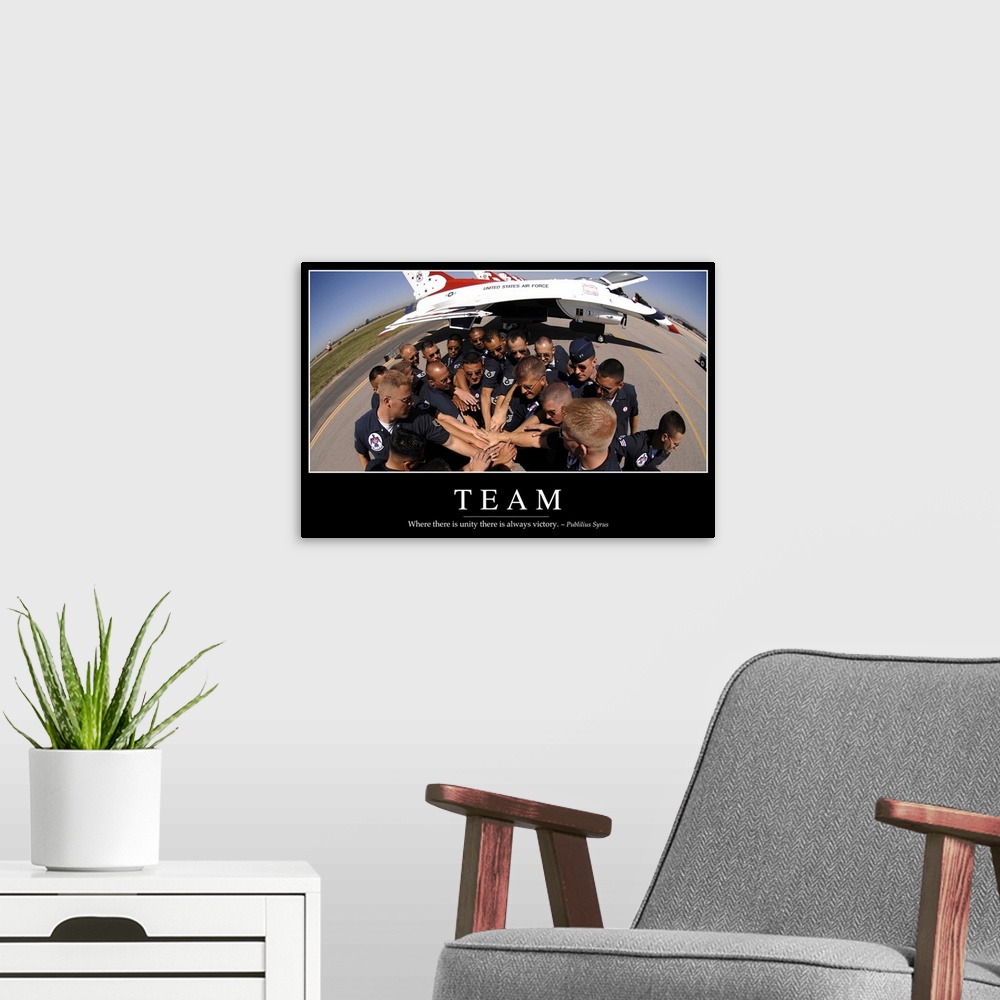 A modern room featuring Team: Inspirational Quote and Motivational Poster