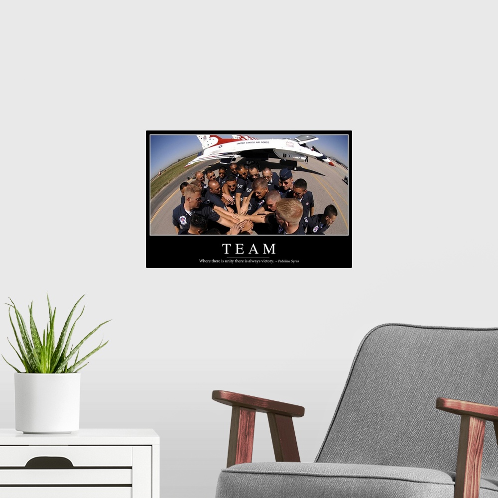 A modern room featuring Team: Inspirational Quote and Motivational Poster