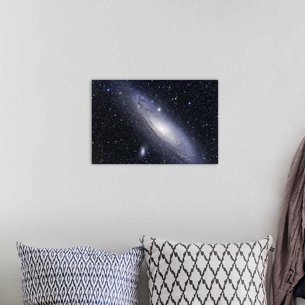 A bohemian room featuring The Andromeda Galaxy, a spiral galaxy in the Andromeda constellation.