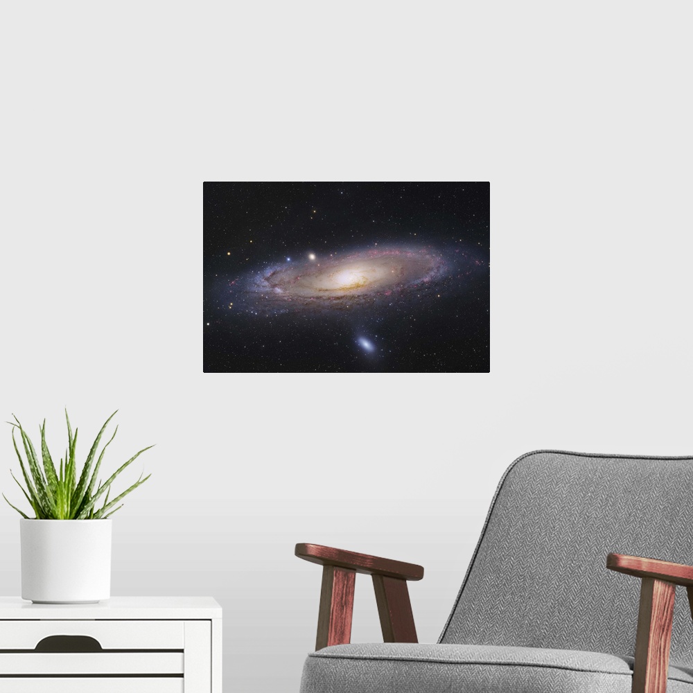 A modern room featuring The Andromeda Galaxy, also known as Messier 31 or NGC 224, in the constellation Andromeda.