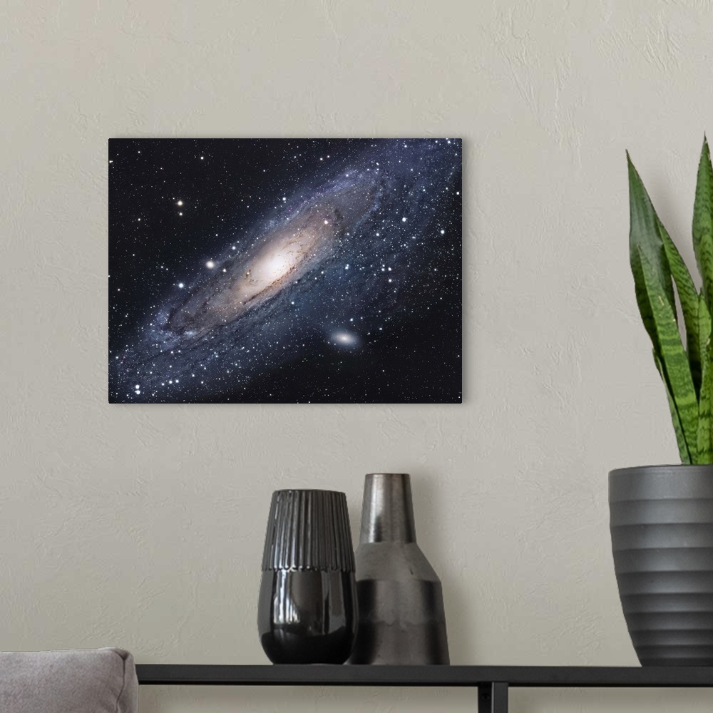 A modern room featuring The Andromeda Galaxy