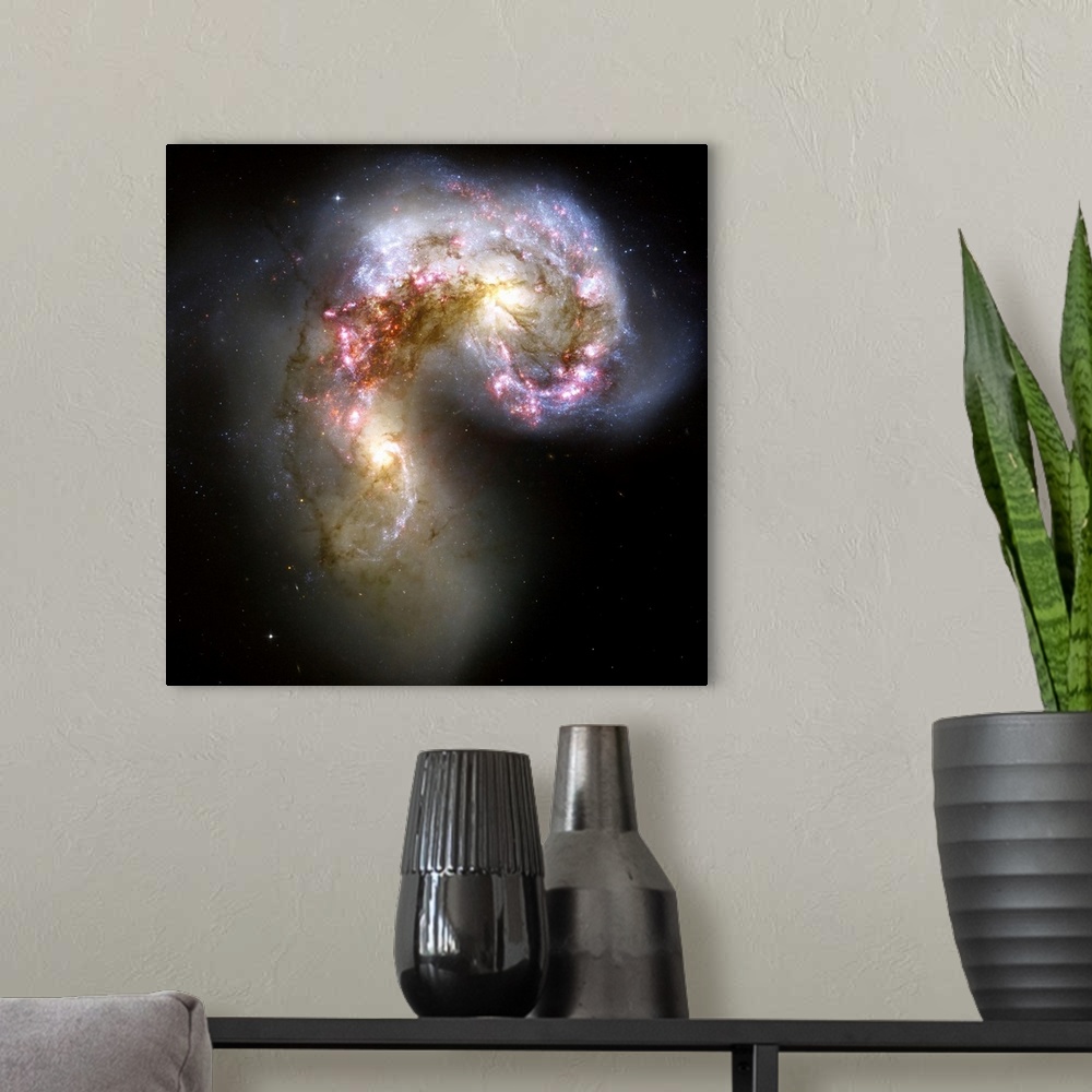 A modern room featuring The Antennae galaxies