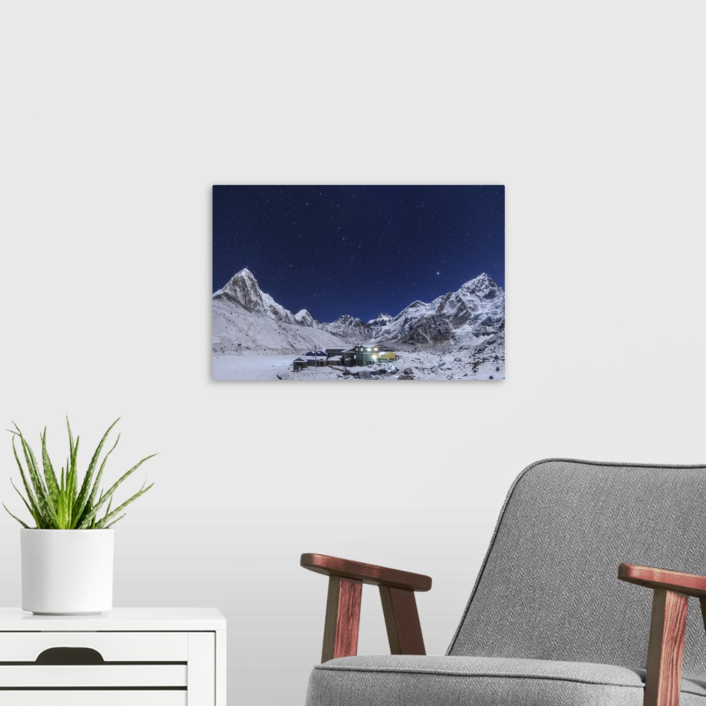 A modern room featuring In this moonlight night, the Big Dipper rise above the Himalayas and the Gorak Shep settlement. T...
