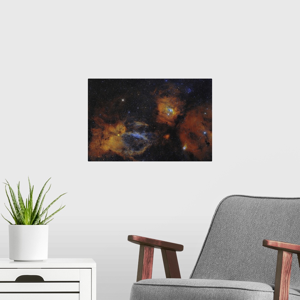 A modern room featuring The Bubble Nebula and open star cluster.