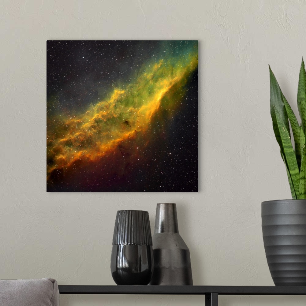 A modern room featuring Narrowband image of NGC 1499, The California Nebula.