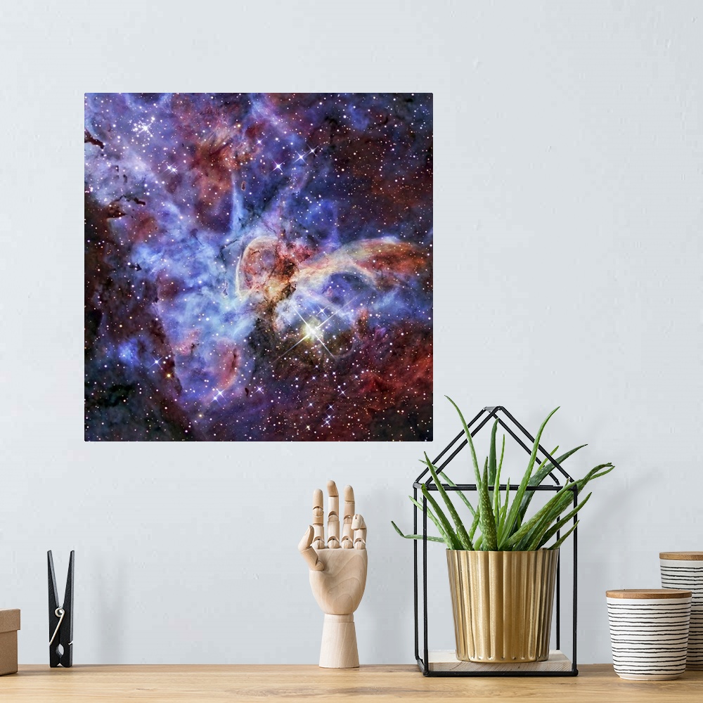 A bohemian room featuring Photograph of interstellar cloud of dust, hydrogen, helium, and other gases with stars sprinkled ...