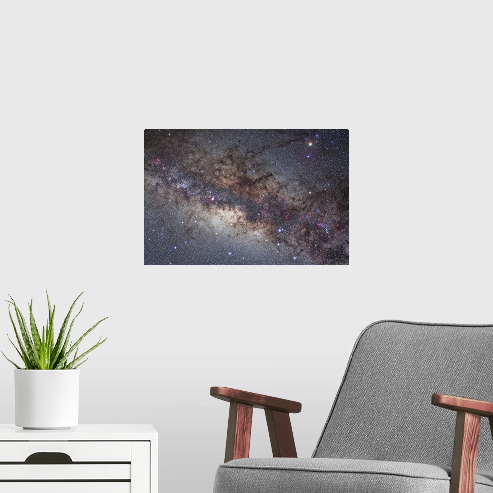 A modern room featuring The center of the Milky Way through Sagittarius and Scorpius.