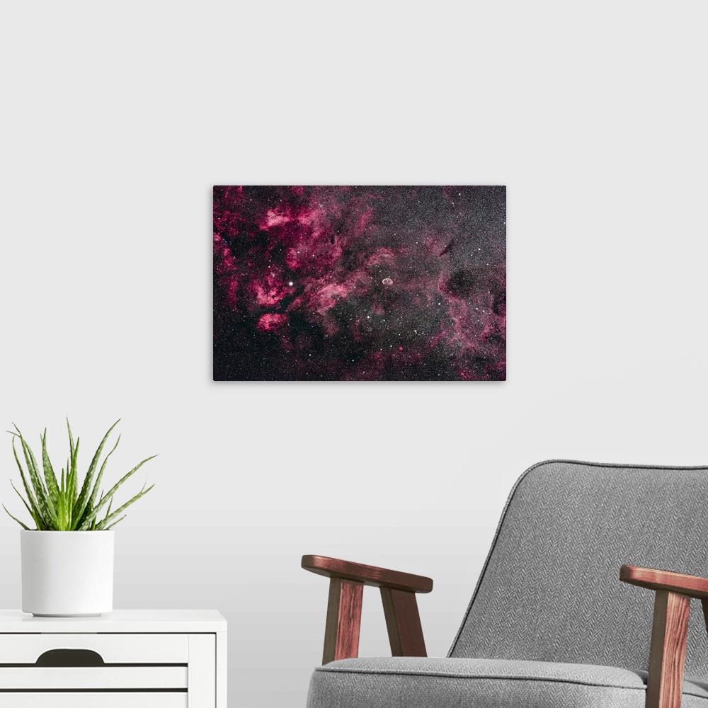 A modern room featuring This is the central area of Cygnus and its bright Milky Way starcloud surrounded by red nebulosit...