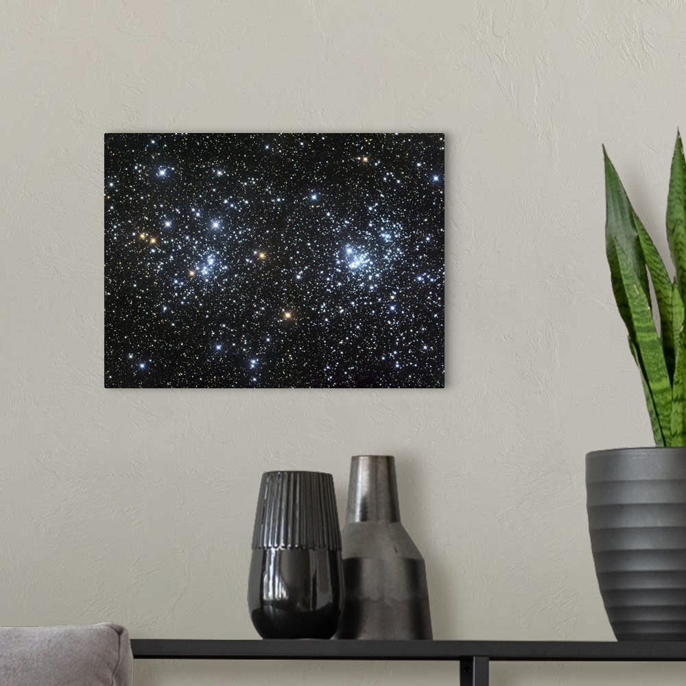 A modern room featuring The Double Cluster, NGC 884 and NGC 869, as seen in the constellation of Perseus.