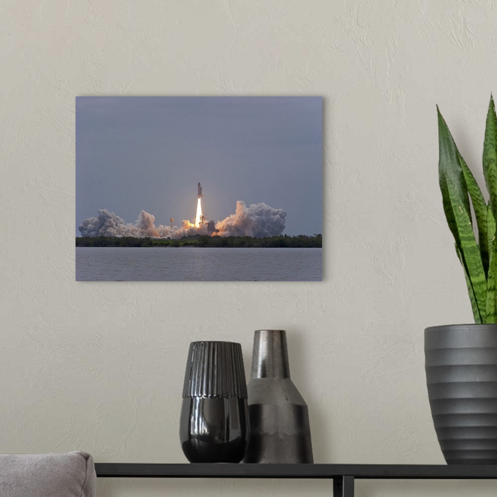 A modern room featuring July 8, 2011 - The final launch of Space Shuttle Atlantis from Kennedy Space Center, Cape Canaver...