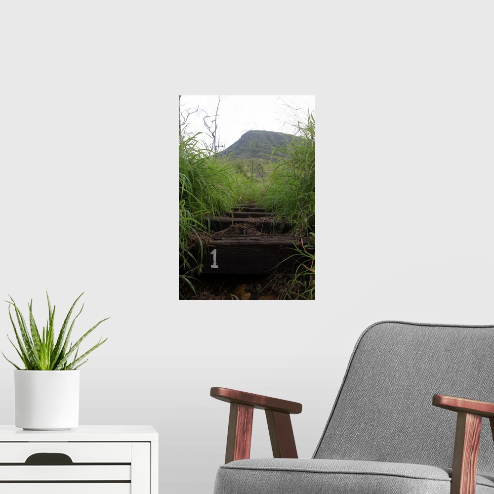 A modern room featuring The first step invites hikers up Koko Crater