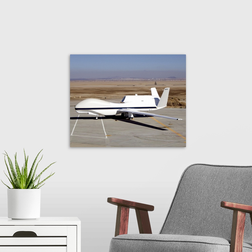 A modern room featuring The Global Hawk unmanned aircraft