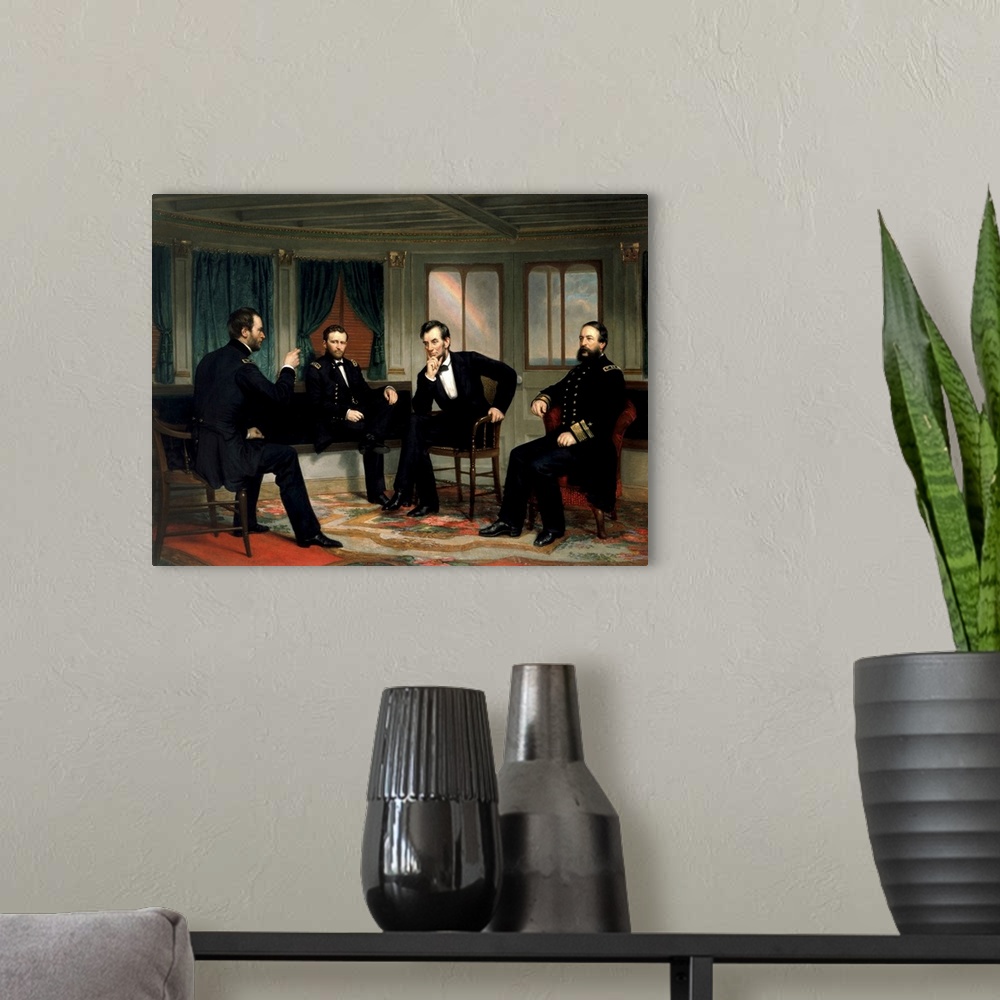 A modern room featuring Civil War painting of The Peacemakers, by George P.A. Healy, depicting the historic meeting of th...