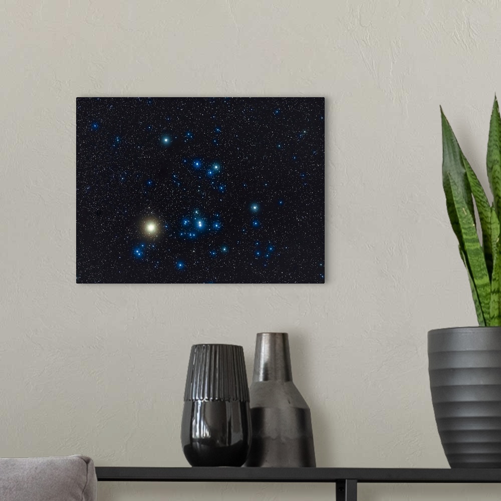 A modern room featuring The Hyades star cluster with the red giant star Aldebaran (looking yellow here) in Taurus the bul...