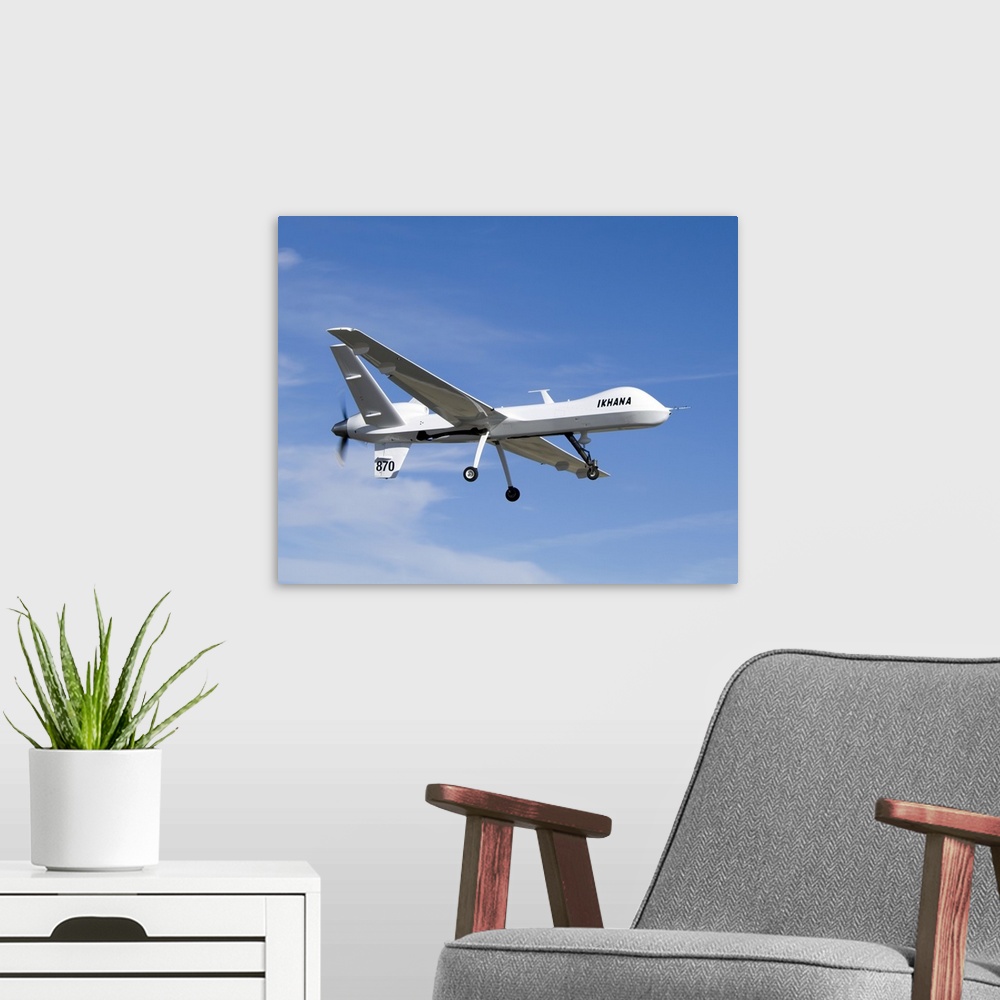 A modern room featuring The Ikhana unmanned aircraft.