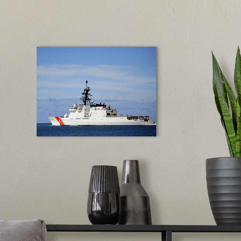 A modern room featuring July 9, 2014 - The national security cutter USCGC Waesche (WMSL 751) departs Joint Base Pearl Har...